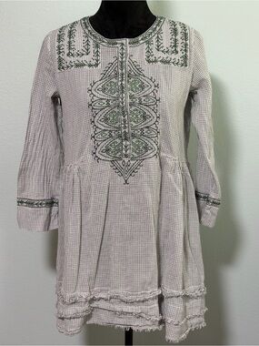 SOEUR Long Sleeve Gingham Embroidered Dress - Small (36)